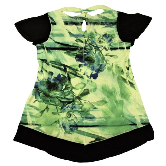 Womens Green Print Top Black Trim Multi-colored Beads T-Back size Large    JH101 - Picture 2 of 5